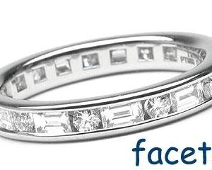 Platinum Channel-Set Eternity Band, 15 Round Cut Diamonds and 15 Horizontal Baguette Diamonds, 1.01ct tw