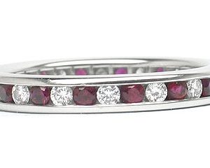 Platinum Channel-Set 16 Round Cut Diamonds, 0.37ct. tw.  & 16 Round Cut Rubies, 0.55ct. tw.