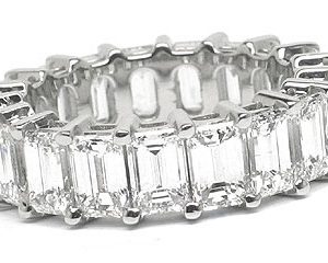 Platinum Shared-Prong Eternity Band, 19 Emerald Cut Diamonds, 7.50ct. tw.