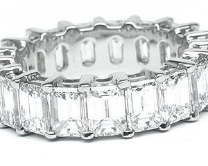 Platinum Shared-Prong Eternity Band, 19 Emerald Cut Diamonds, 6.33ct. tw.