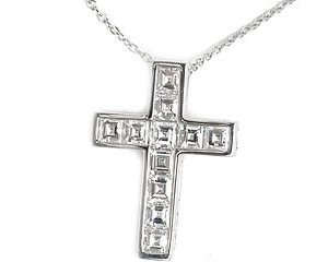 Facets Platinum 11 Asscher Cut Diamond 1.73ct Cross Pendant