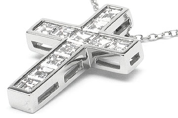 Facets Platinum 11 Asscher Cut Diamond 1.73ct Cross Pendant