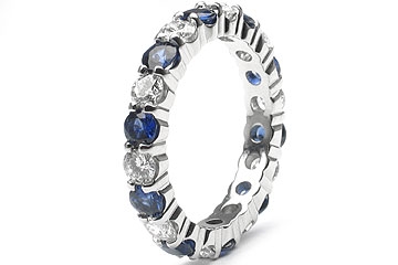 Platinum Shared-Prong 10 Round Cut Diamonds, 1.20ct. tw.  & 10 Round Cut Blue Sapphires, 1.45ct. tw.