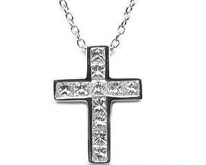 FACETS Small Platinum 11 Princess Cut Diamond 0.60ct Cross Necklace