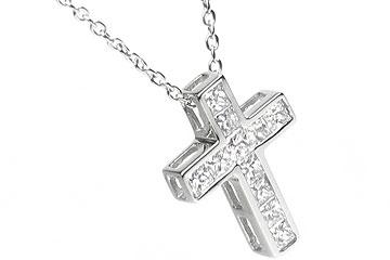 FACETS Small Platinum 11 Princess Cut Diamond 0.60ct Cross Necklace