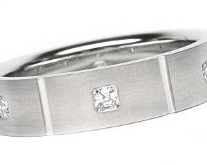 18K White Gold Men's Burnished Eternity Band, 6 Asscher Cut Diamonds, 0.54ct. tw.