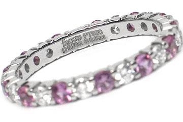 Platinum Shared-Prong 13 Round Cut Diamonds, 0.56ct. tw.  & 13 Round Cut Pink Sapphires, 0.62ct. tw.