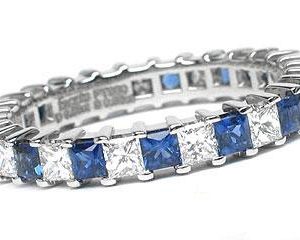 Platinum Shared-Prong 15 Princess Cut Diamonds, 0.89ct. tw.  & 15 Princess Cut Blue Sapphires, 0.96ct. tw.