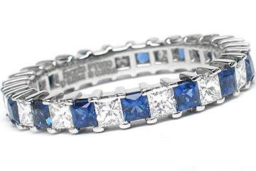 Platinum Shared-Prong 15 Princess Cut Diamonds, 0.89ct. tw.  & 15 Princess Cut Blue Sapphires, 0.96ct. tw.