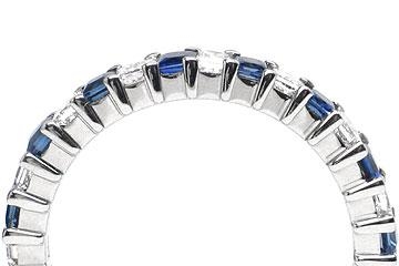 Platinum Shared-Prong 15 Princess Cut Diamonds, 0.89ct. tw.  & 15 Princess Cut Blue Sapphires, 0.96ct. tw.