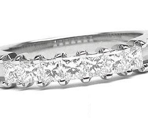 Platinum Shared-Prong Wedding Band, 9 Princess Cut Diamonds, 0.98ct. tw.