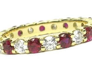 18K Yellow Gold Shared-Prong 12 Round Cut Diamonds, 0.76ct. tw.  & 12 Round Cut Rubies, 1.00ct. tw.