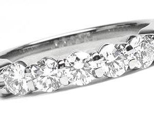 Platinum Shared-Prong Wedding Band, 5 Round Brilliant Diamonds, 0.79ct. tw.