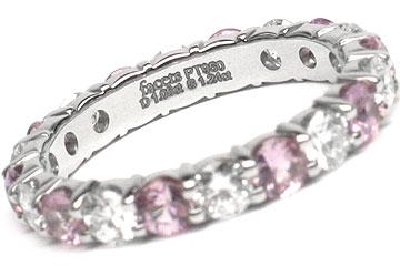 Platinum Shared-Prong 10 Round Cut Diamonds, 1.05ct. tw.  & 10 Round Cut Pink Sapphires, 1.24ct. tw.