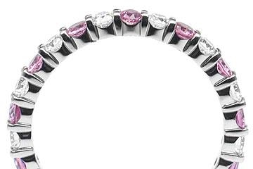 Platinum Shared-Prong 10 Round Cut Diamonds, 1.05ct. tw.  & 10 Round Cut Pink Sapphires, 1.24ct. tw.