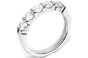 Platinum Shared-Prong Wedding Band, 5 Round Brilliant Diamonds, 0.81ct. tw.