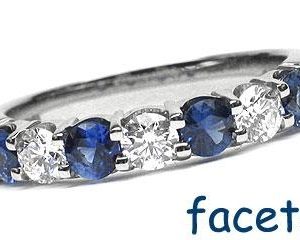 Platinum Shared-Prong 3 Round Cut Diamonds, 0.40ct. tw.  & 4 Round Cut Blue Sapphires, 0.59ct. tw.