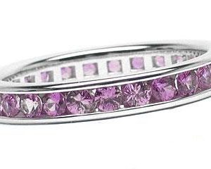 Platinum Channel-Set Maternity Ring, 27 Round Brilliant Pink Sapphires, 1.34ct. tw.