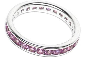 Platinum Channel-Set Maternity Ring, 27 Round Brilliant Pink Sapphires, 1.34ct. tw.