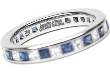 Platinum Channel-Set 15 Princess Cut Diamonds, 0.84ct. tw.  & 15 Princess Cut Blue Sapphires, 0.94ct. tw.