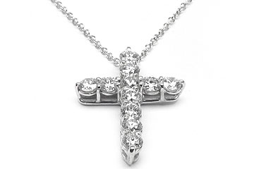 FACETS Platinum 11 Round Diamond 1.71ctw Cross Necklace