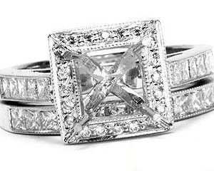 THE FACETS DUO Diamond Ring Mounting Set, Platinum 22 Princess Cut & 20 Round Cut Diamonds, 1.17ct. tw. G-H color VVS-VS clarity