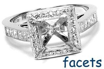 FACETS Engagement Ring Setting Platinum 10 Princess Cut & 20 Round Cut Diamonds, 0.62ct. tw. G-H color VVS-VS clarity Diamond Mounting