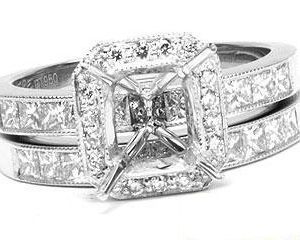 THE FACETS DUO Diamond Ring Mounting Set, Platinum 21 Princess Cut & 18 Round Cut Diamonds, 1.14ct. tw.