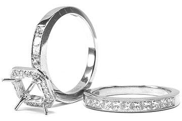 THE FACETS DUO Diamond Ring Mounting Set, Platinum 21 Princess Cut & 18 Round Cut Diamonds, 1.14ct. tw.