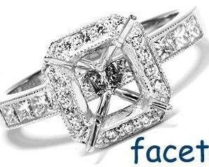 FACETS Engagement Ring Setting Platinum 10 Princess Cut & 18 Round Cut Diamonds, 0.61ct. tw.  Diamond Mounting