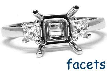 FACETS Engagement Ring Setting Platinum 2 Princess Cut Diamond 0.70ct Mounting