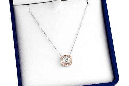 Platinum & 18K Pink Gold Bezel-Set Necklace, 1 Asscher Cut Diamond 
