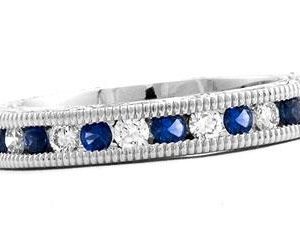 HERITAGE COLLECTION Platinum Hand-Engraved Millgrain Channel-Set Eternity Band, 14 Round Brilliant Diamonds, 0.45ct. tw.   & 14 Round Brilliant Blue Sapphires, 0.54ct. tw.