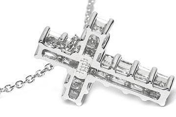 Platinum Shared Prong Set Medium Cross Necklace, 11 Princess Cut Diamonds, 1.10ct. tw.