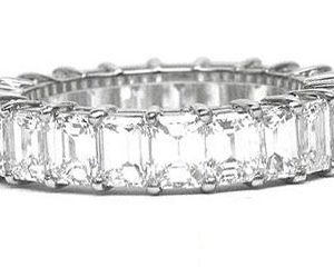 Platinum Shared-Prong Eternity Band, 25 Emerald Cut Diamonds, 4.14ct. tw.