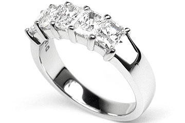 Platinum Shared-Prong Wedding Band, 5 Radiant Cut Diamonds, 1.53ct. tw.