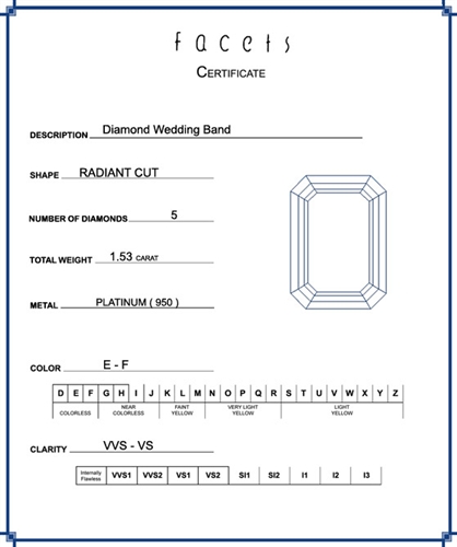 Platinum Shared-Prong Wedding Band, 5 Radiant Cut Diamonds, 1.53ct. tw.