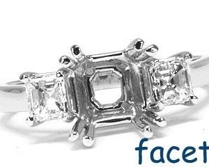 FACETS Engagement Ring Setting Platinum 2 Asscher Cut Diamond 0.70ct Mounting