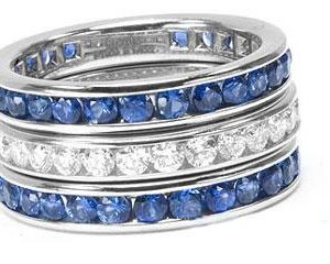 THE FACETS TRIO, Platinum Channel-Set Eternity Band Set, 28 Round Brilliant Diamonds, 0.85ct. tw.  & 54 Round Brilliant Blue Sapphires, 2.90ct. tw