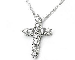 Platinum Shared-Prong Small Cross Necklace, 11 Round Brilliant Diamonds, 0.50ct. tw.