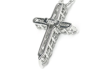 Platinum Shared-Prong Small Cross Necklace, 11 Round Brilliant Diamonds, 0.50ct. tw.
