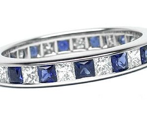 Platinum Channel-Set 14 Princess Cut Diamonds, 0.85ct. tw.  & 14 Princess Cut Blue Sapphires, 0.91ct. tw.