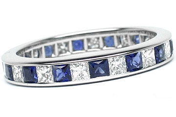 Platinum Channel-Set 14 Princess Cut Diamonds, 0.85ct. tw.  & 14 Princess Cut Blue Sapphires, 0.91ct. tw.