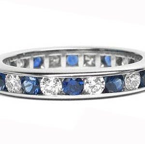 Platinum Channel-Set 12 Round Cut Diamonds, 0.78ct. tw.  & 12 Round Cut Blue Sapphires, 0.94ct. tw.