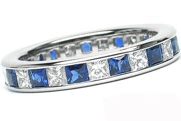 Platinum Channel-Set 15 Princess Cut Diamonds, 0.91ct. tw.  & 15 Princess Cut Blue Sapphires, 1.10ct. tw.