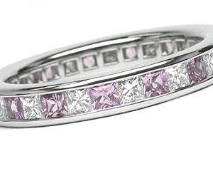 Platinum Channel-Set 15 Princess Cut Diamonds, 0.84ct. tw.  & 15 Princess Cut Pink Sapphires, 1.01ct. tw.