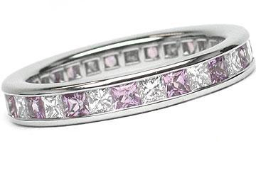 Platinum Channel-Set 15 Princess Cut Diamonds, 0.84ct. tw.  & 15 Princess Cut Pink Sapphires, 1.01ct. tw.