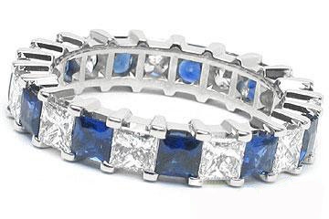 Platinum Shared-Prong 11 Princess Cut Diamonds, 1.58ct. tw.  & 11 Princess Cut Blue Sapphires, 1.89ct. tw.