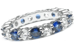 Platinum Shared-Prong 10 Round Cut Diamonds, 1.20ct. tw. & 10 Round Cut Blue Sapphires